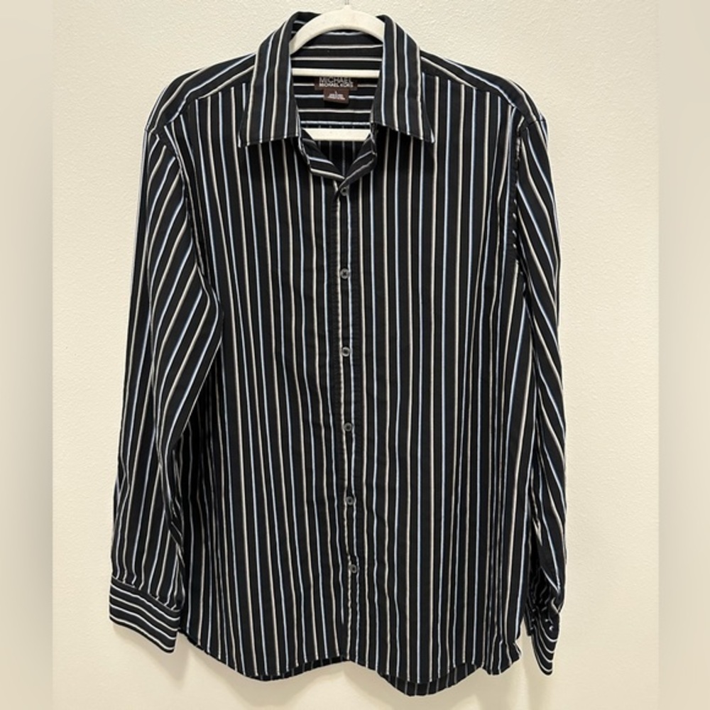 Michael Michael Kors Button Down Collared Shirt Blk, Gray And Blue Size Large